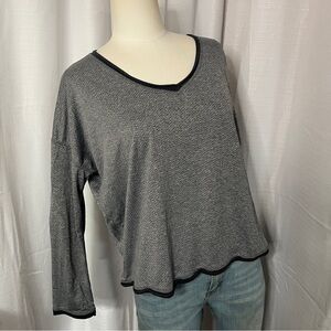 Prana Long Sleeve Gray Polka Dot Top with Elbow Patches